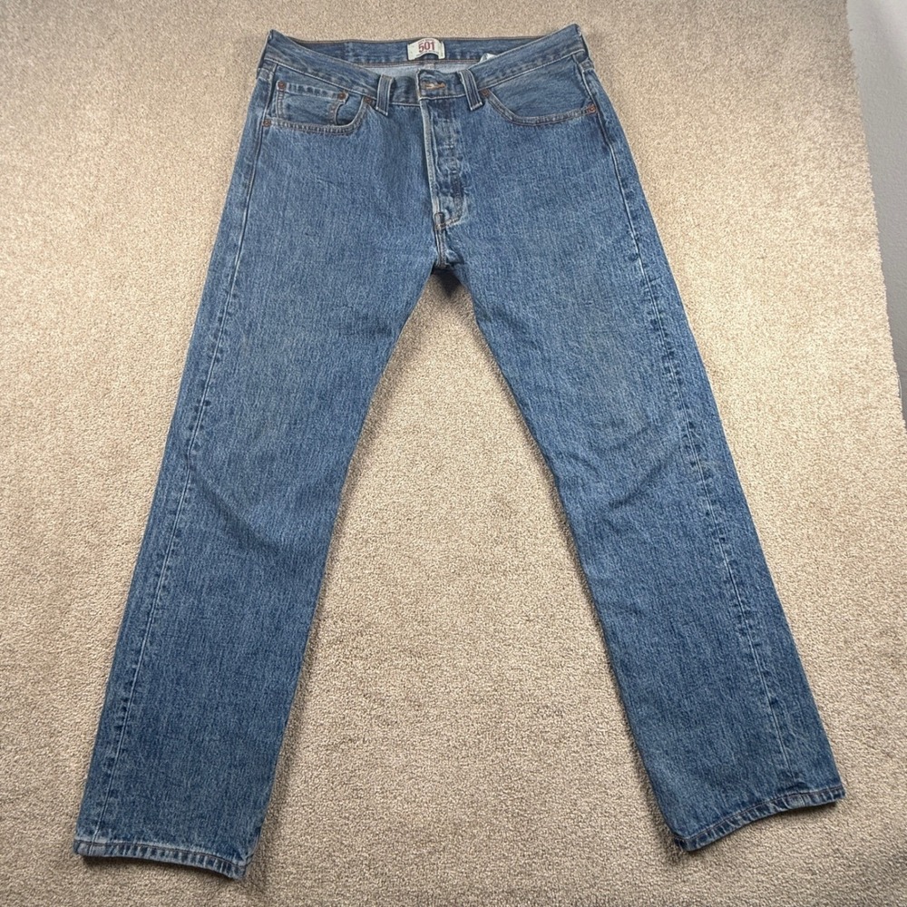 Levis 501 Original Straight Leg Blue Denim Jeans Mens W34 L30 Button Fly